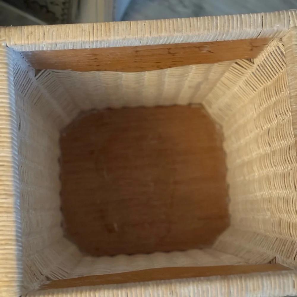 Pier 1 One Jamaica Wicker & Wood Wastebasket 11.5. X 10